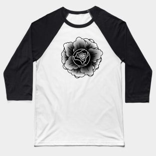 Traditional Blackwork Tattoo Peony Baseball T-Shirt